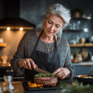 Старша жінка готує здорову їжу